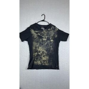 Modern Culture Shirt Mens Large‎ Black Gold V Neck Graphic Eagle Snake Crest Tee